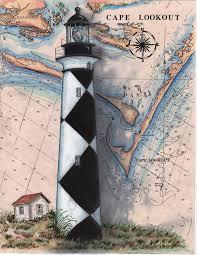 cape lookout sea chart light original painting 1996 donna