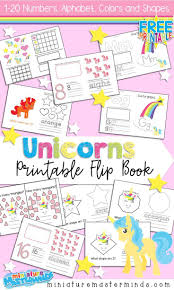 Free Printable Unicorn Themed Flip Book 1 20 Numbers Colors Alphabet And Shapes Preschool Kindergarten And First Grade Shapes Preschool Flip Book Unicorn Printables