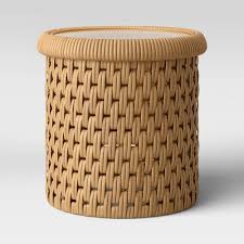 Leona Round Rattan Accent Table With Glass Top Natural Opalhouse In 2020 Rattan Accent Table Side Table Wood