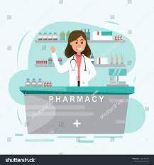 Pharmacy Nurse Counter Drugstore Cartoon Character Wektorowa Ilustracja Stockowa Bez Tantiem 1125138188 Apoteker Kartun Farmasi