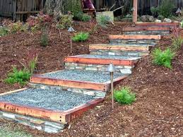 I have a hill(very small) in my garden that needs some steps. How To Build Redwood And Stone Steps Landscape Stairs Garden Steps Garden Stairs