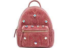 More than 148 products in stock. Mcm Stark Bebe Boo Backpack Velvet Crystal Studs Quartz Pink In Velvet With 14k Gold Plated