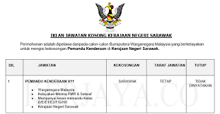 Sedang cari senarai terkini jawatan kosong di sabah? Jawatan Kosong Terkini Kerajaan Negeri Sarawak Pemandu Kenderaan H11 Kerja Kosong Kerajaan Swasta