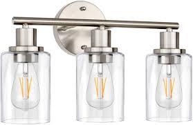 Maybe you would like to learn more about one of these? Shinetech Wall Vanity Light Fixture 3 Light Wall Sconce Lighting Brushed Nickel Modern Bathroom Lights With Clear Glass Shade Vintage