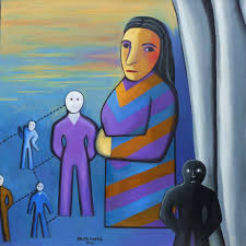 El Cielo Azul Herido-100X100-2014.Jpg, Painting by Hilda Vidal