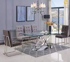 7 piece kitchen dining table and chair set, dining room table set with glass tabletop faux leather padded chairs, square dining table set for 6, dinette set for kitchen dining room small space, b1462. China Master Design Dining Room Furniture 10 Seater Glass Dining Table Set D1803 China Dining Table Glass Table