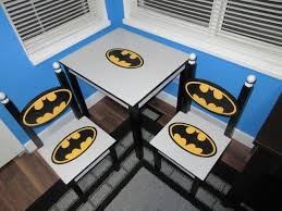 Re Finished Batman Table And Chairs All Hand Painted And New Wooden Batman Logo For Chair Back Batman Furniture Batman Decor Batman Room