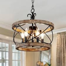 Oaks Aura Rustic 5 Light Wood Drum