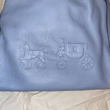 Coach Bag Eddie Blue Embossed Horse and Carriage W/center Pocket Used 2x!! 