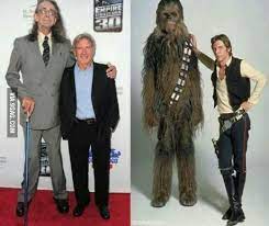 Harrison Ford 6 1 Right Peter Mayhew 7 3 Left Star Wars Cast Star Wars Fandom Star Wars Pictures