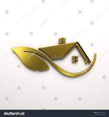 Eco Friendly Gold House Logo 3d Render Illustration Logo 3d Icon Symbol Design Illustration Home Sig Home Logo Property Logo Design House Logo Design