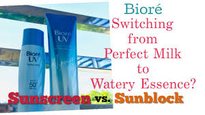 The sunscreen fluid is renewed to feature biore's new smooth water repellent veil that better prevents the skin from feeling sticky when sweating than its previous formula. Comparison Biore Perfect Milk And Watery Essence Aqua Rich Youtube