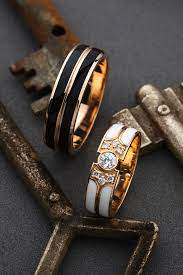 Unique Wedding Bands With Black And White Enamel Matching Wedding Rings Wedding Rings Black And W Black Wedding Band Unique Wedding Bands Mens Wedding Rings