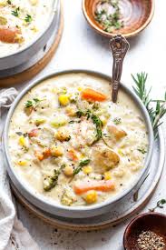 Vegetarian and vegan modifications included. Creamy Vegetable Soup Vegan Dishing Out Health