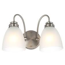 Get it as soon as mon, jul 12. Home Garden Lamps Lighting Ceiling Fans Hampton Bay 2 Light Brushed Nickel Vanity Light With Clear And Sand Glass Shades