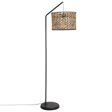 Lampadaire En Metal Noir Et Fibre Vegetale H162 Floor Lamp Rattan Floor Lamp