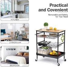 So make your home life easier with this 5 wide, 4tier rolling storage shelf. Kitchen Island Serving Cart With Utility Wood Tabletop 4 Tier Rolling Storage Cart With 2 Basket Drawers Universal Lockable Casters For Home Dining Room Office Restaurant Hotel Furniture Home Living Furniture Shelves