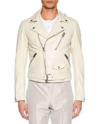 New Handmade Men S Fashion Stylish White Biker Lamb Skin Leather Jacket Biker Jacket Men Tom Ford Men Biker Jacket
