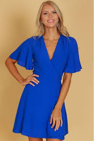 Ruffled Sleeve Wrap Dress Royal Blue Royal Blue Dress Casual Royal Blue Dresses Royal Blue Dress Summer