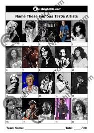 You will of course need a working knowledge of the names, dates, places, and songs of '70s pop/rock superstars. Famous Musicians 010 70s Artists Quiznighthq