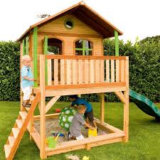So bauen sie einen sandkasten aus holz selber. Garten Spielhaus Stelzenhaus Marc Holz Braun Grun Mit Sandkasten Ver