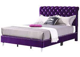 Purple Velvet Micro Suede Tufted Upholstered Queen Bed Best Buy Furniture And Mattress