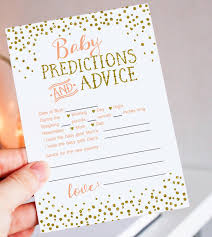 Baby Predictions And Advice Card Printable Peach And Gold Glitter Baby Shower Game Instant Down Glitter Baby Shower Classy Baby Shower Baby Shower Planning