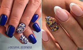 Purple and silver nails with black flowers nail art. 41 Elegant Nail Designs With Rhinestones Page 2 Of 4 Stayglam
