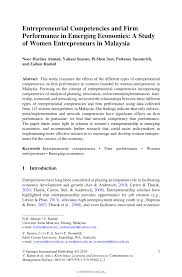 Some interesting statistics on women entrepreneurs in india. Pdf Entrepreneurial Competencies And Firm Performance In Emerging Economies A Study Of Women Entrepreneurs In Malaysia