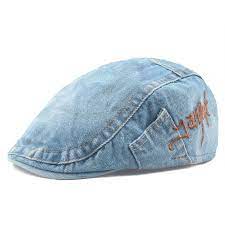 Us 9 65 Men Embroidery Hat Vintage Washed Denim Beret Cap Outdoor Travel Adjustable Visor Hat Berets Cap Hats Vintage Man Cap