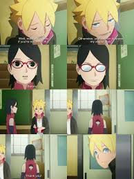 Sarada Thanking Boruto For Giving Her Strength To Talk To Her Friends Anime Naruto Boruto And Sarada Boruto