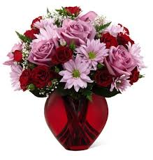 Valentine S Day Flowers In A Red Heart Shaped Vase Anniversary Flowers Flowers Flower Delivery