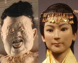 Xin Zhui is a mummified Chinese noblewoman that is over 2000 years old.  There is a wax sculpture depicting what researchers thought she would have  looked like when she was alive. It