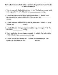 Hand out the worksheets, which includes the energy project description. Worksheet Kinetic Vs Potential Energy By Travis Terry Tpt