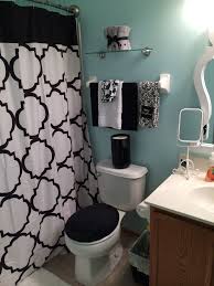 Black And Blue Shower Curtain Blue And Black Bathroom Decor In 2020 Small Apartment Bathroom Restroom Decor Bathroom Decor Apartment Small
