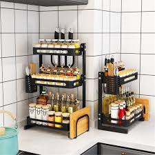 2 3 Tier Spice Rack Freestanding Organizer Shelf For Kitchen Countertop Cabinet Pantry Bathroom Office Storage Organization For Spice Can Sauce Jars Bottle In 2020 Countertop Spice Rack Kitchen Rack Steel Storage Rack
