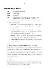 Memorandum Of Advice Re Cd Moral Rights Liability For Animals Succ Studocu