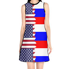 Womens American Russia Sleeveless O Neck Dress Summer