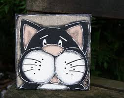 Petit Tableau D Un Chat Noir Et Blanc Peinture Sur Toile De Lin Decorations Murales Par Luldesign Chat Noir Et Blanc Toile De Lin Petite Toile