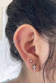 Double Stacked Earlobe And Helix Piercings Helix Piercing Helix Piercing Stud Piercings