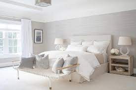 See more ideas about home, interior design, home decor. White And Beige Bedroom With Gray Grasscloth Wallpaper Transitional Bedroom