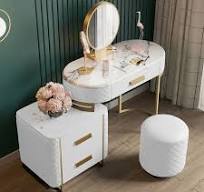 Coiffeuse céramique marbre et or Ravena avec Tabouret Assorti