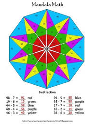 2 Digit 1 Digit Subtraction Mandala Math Color By Number Math Coloring Subtraction Math