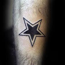 What does a two star tattoo symbolize? Solid Black Ink And Outline Mens Simple Star Arm Tattoo Star Tattoos For Men Star Tattoos Star Tattoo Designs