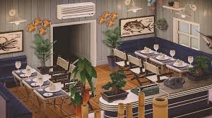 Seafood Restaurant Design On Harv S Island I Ve Added An Extra Player Home To My Island And I M Wor Animal Crossing Interior Design Animals Animal Crossing Qr