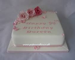 Birthday Cake For Mother Square Square 90th Birthday Cake Decorated With Roses Blossoms And Butterflies Simple To Do B 90th Birthday Cakes Birthday Cake Decorating Birthday Cakes For Women