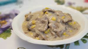 Ground beef stroganoff is a frugal version of the classic beef stroganoff with all of its flavors of mushrooms and garlic in a creamy gravy. Beef In Corn And Cream Of Mushroom