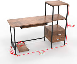Mecor Computer Desk With 2 Drawers Modern Writing Desk With Bookshelf Pc Laptop Study Table Workstation For Home Walnut Brown Walmart Com Walmart Com