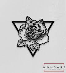 Rose And Triangle Metal Wall Art Metal Wall Decor Metal Sign Housewarming Gift Wall Hanging Gift Flower Wall Art Home Decoration In 2021 Black Metal Wall Art Metal Wall Art Metal Tattoo