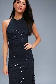 A Magical Night Awaits In The Cielo Navy Blue Sequin Halter Maxi Dress A Tying Halter Neckline M Blue Lace Midi Dress Cocktail Dress Lace Womens Formal Gowns